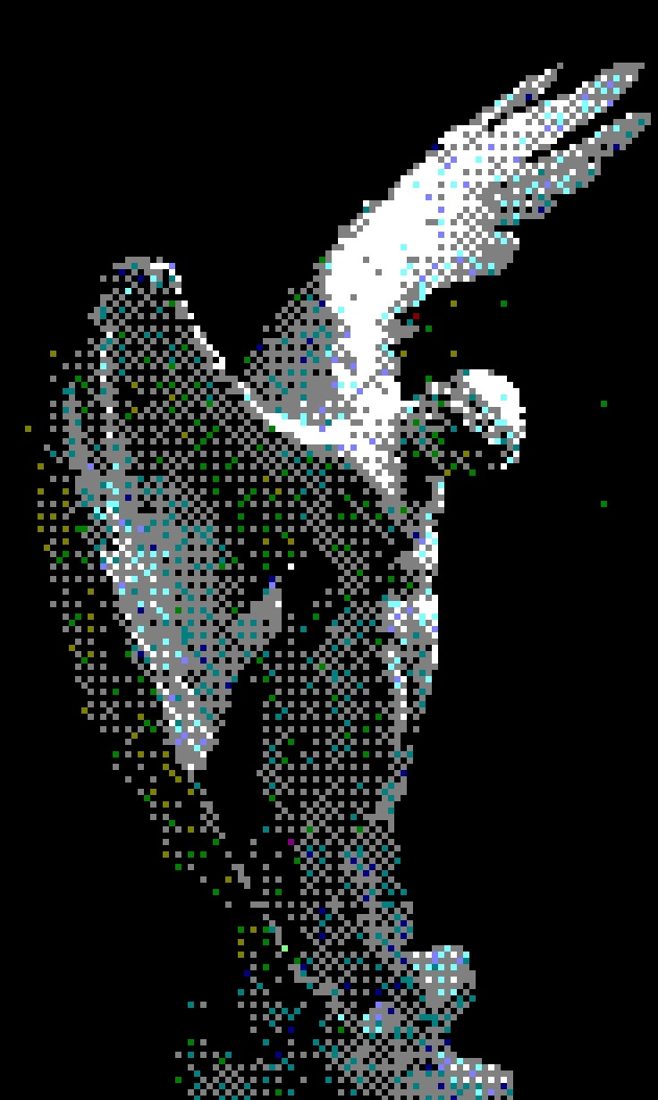 pixelated angel statue